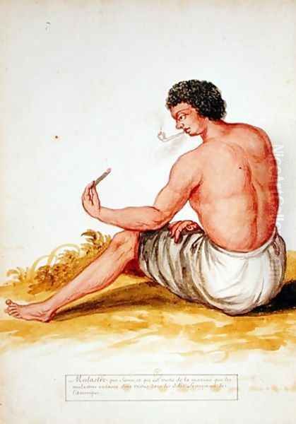 Mulatto sitting and smoking, from a manuscript on plants and civilization in the Antilles, c.1686 Oil Painting by Charles Plumier