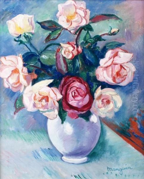 Vase De Roses Oil Painting by Henri Charles Manguin