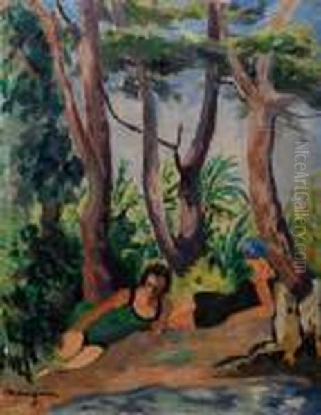 Zwei Badende Unter Baumen Oil Painting by Henri Charles Manguin