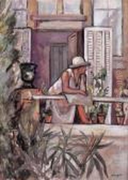 Figure Sur La Terrasse De L'atelier, L'oustalet Oil Painting by Henri Charles Manguin