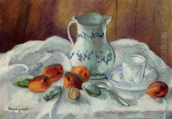 Abricots, Amandes Et Pot Blanc Oil Painting by Henri Charles Manguin