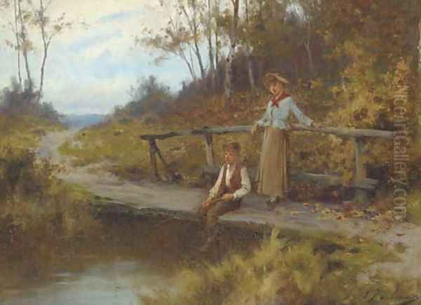 Fishing from the bridge Oil Painting by Joseph Paulman