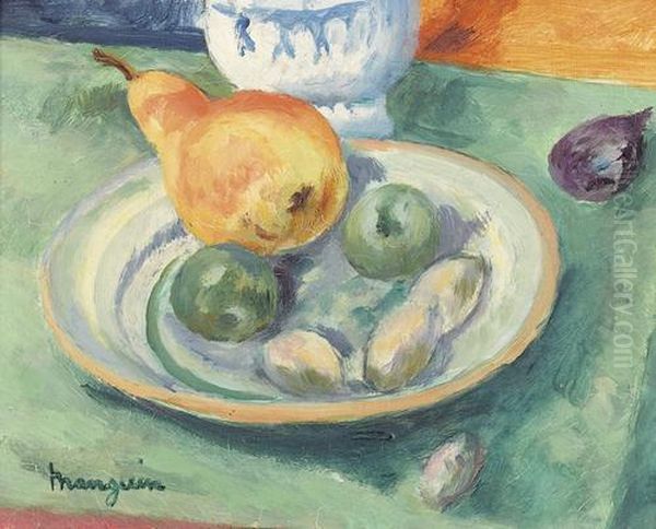 Fruits Sur Fond Vert. Oil Painting by Henri Charles Manguin