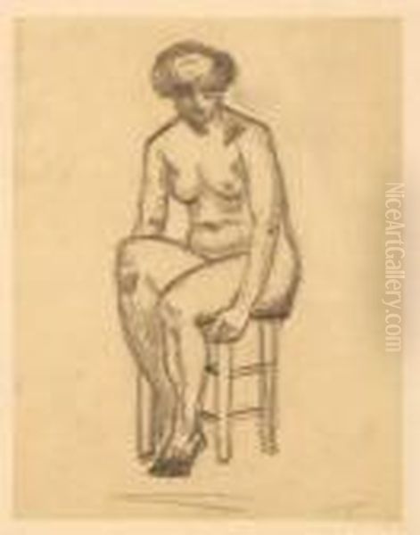 Modele Nu Assis Sur Un Tabouret Oil Painting by Henri Charles Manguin