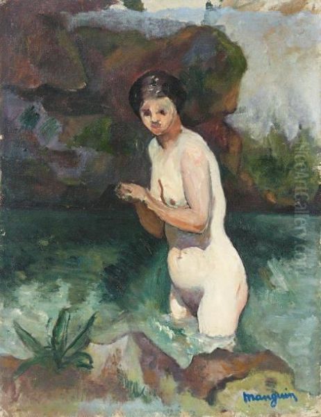 Jeanne Debout Dans Le Bassin A Cassis Oil Painting by Henri Charles Manguin