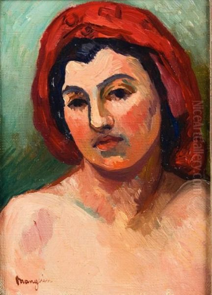 Jeune Femme A La Coiffe Rouge Oil Painting by Henri Charles Manguin