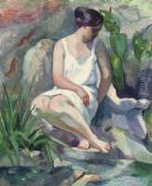 Baigneuse Assise A Cassis (jeanne) Oil Painting by Henri Charles Manguin