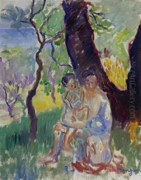 Jeanne Et Ses Fils, Villa Demiere. Summer 1905. by Henri Charles Manguin