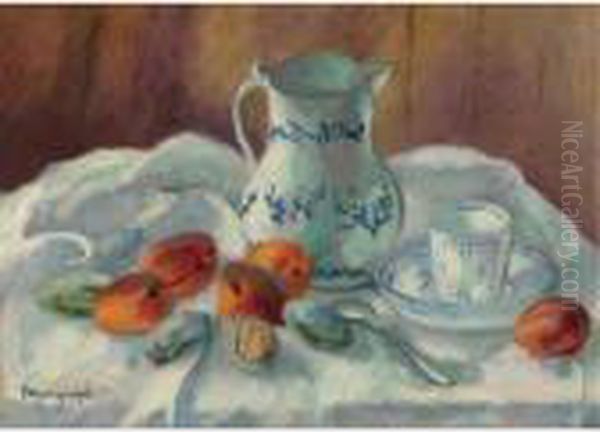 Abricots, Amandes Et Pot Blanc Oil Painting by Henri Charles Manguin