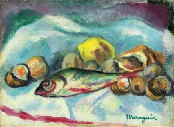 Nature Morte Au Poisson Oil Painting by Henri Charles Manguin