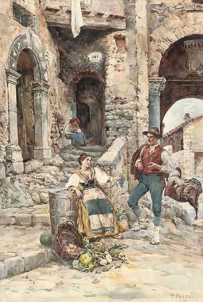 The vegetable seller Oil Painting by Paolino Pavesi