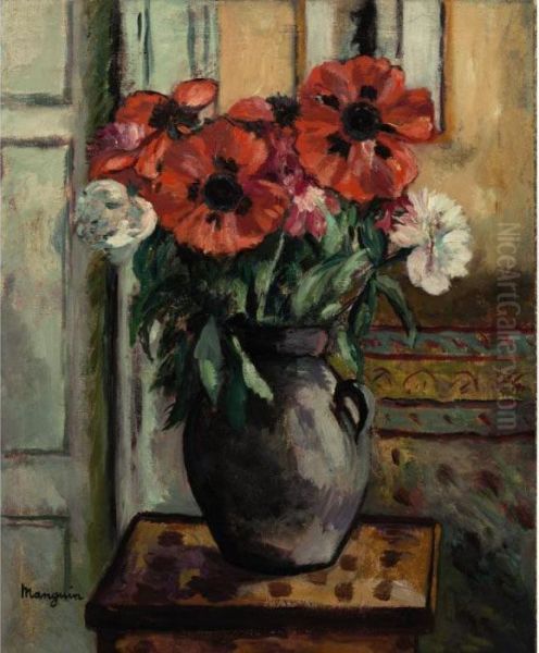 Les Pavots Au Vase Gris Oil Painting by Henri Charles Manguin