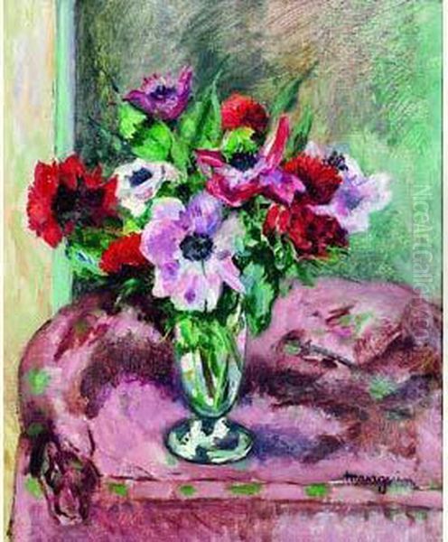 Les Anemones Oil Painting by Henri Charles Manguin