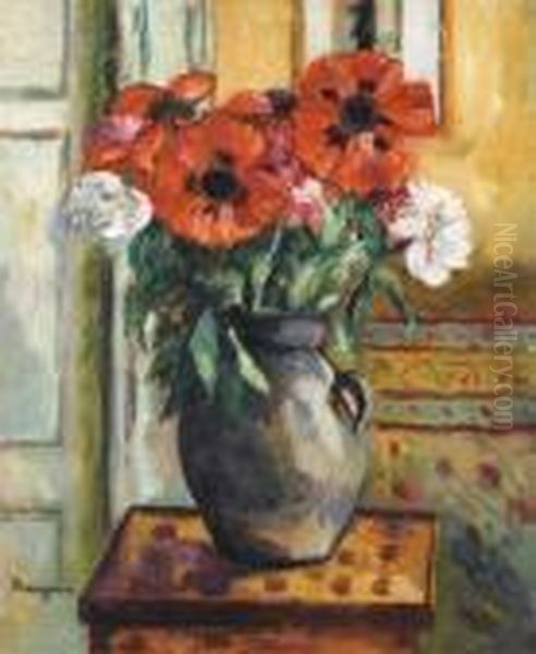 Les Pavots Au Vase Gris Oil Painting by Henri Charles Manguin