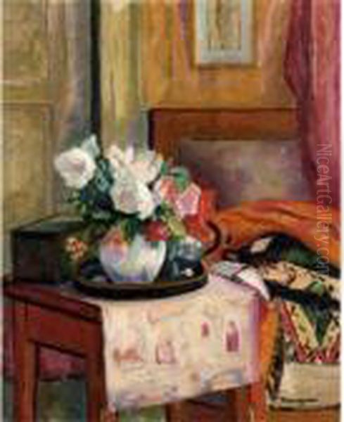 Roses Blanches Sur La Table Oil Painting by Henri Charles Manguin