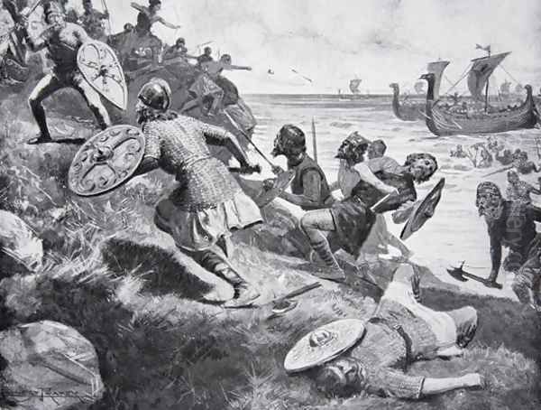 King Caedwalla attacks the Isle of Wight, 686, illustration from The History of the Nation Oil Painting by Ernest Prater