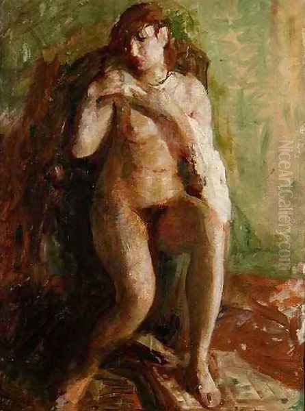 After the Bath Oil Painting by Julius Paulsen