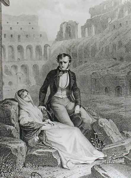 Francois Rene 1768-1848 Vicomte de Chateaubriand and Pauline de Beaumont in the ruins of the Colosseum, illustration from Memoires d'Outre-Tombe by Chateaubriand, engraved by Jean Charles Pardinel 1808-c.1861 Oil Painting by Felix Philippoteaux