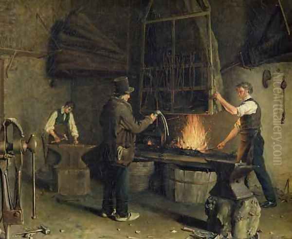 Interior of the Forge, 1837 Oil Painting by Rosine Parran