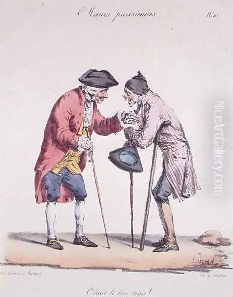 Those Were the Good Old Days, caricature from the Moeurs Parisiennes series, engraved by Langlume, c.1825 Oil Painting by Pigal, Edme Jean