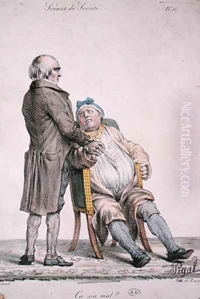 You are not very well,depiction of the rich mans doctor, engraved by Langlume fl.1822-24 1825 Oil Painting by Pigal, Edme Jean