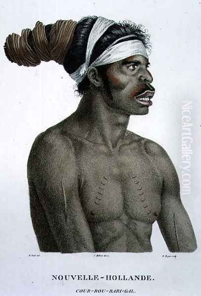 Cour-Rou-Bari-Gal, a native of New Holland, plate 18 from Voyage of Discovery to Australian Lands, engraved by B. Roger, pub. 1800-04 Oil Painting by N. Petit