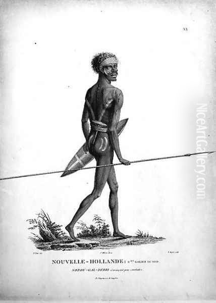 T.1551 Norou-Gal-Derri Ready for Combat, native from New South Wales, New Holland, plate 20 from Voyage of Discovery to Australian Lands, engraved by B. Roger, pub. 1807 Oil Painting by N. Petit