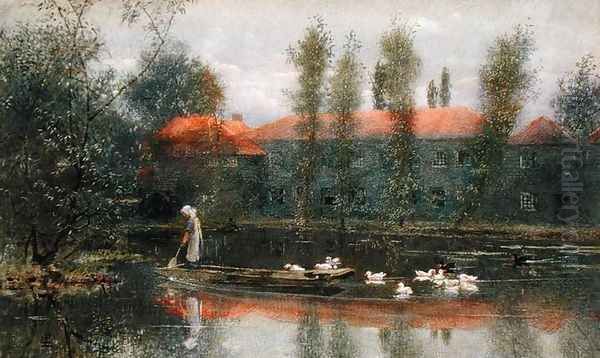 The Pond of William Morris Works at Merton Abbey Oil Painting by Lexden L. Pocock