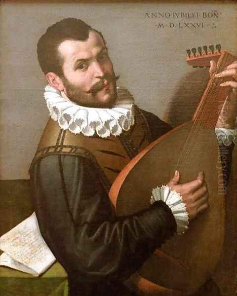 Portrait of a Man Playing a Lute Oil Painting by Bartolomeo Passarotti