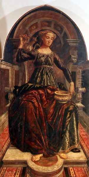 Temperance, from a series of panels depicting the Virtues designed for the Council Chamber of the Merchants Guild Hall, 1469 Oil Painting by Piero del Pollaiolo