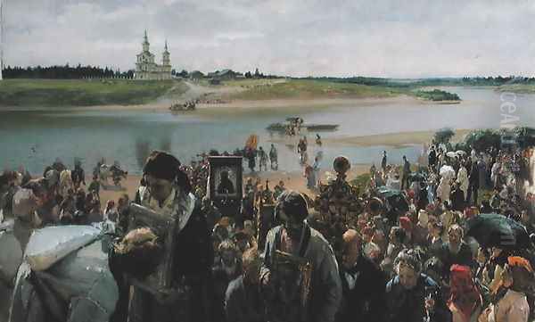 A Religious Procession Oil Painting by Illarion Mikhailovich Pryanishnikov