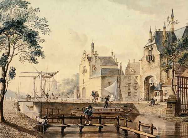 Rotterdamsche and Ketel Poort, Delft, 1783 Oil Painting by Johannes Huibert Prins