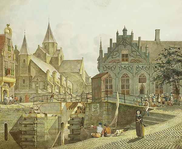 The Canal Lock, 1797 Oil Painting by Johannes Huibert Prins