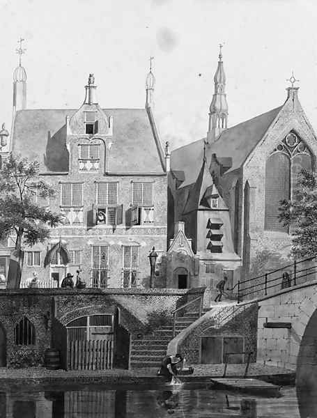 A view of a canal at Utrecht Oil Painting by Johannes Huibert Prins