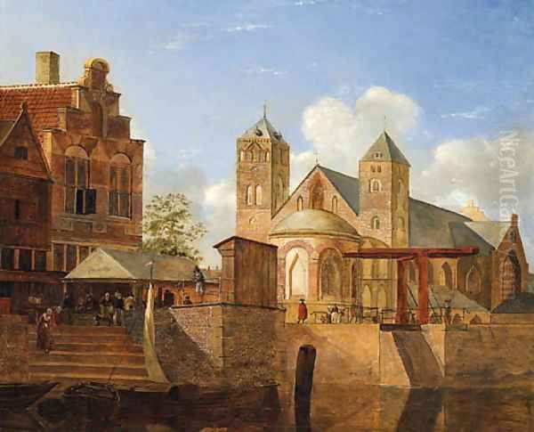 A View of a Town Oil Painting by Johannes Huibert Prins