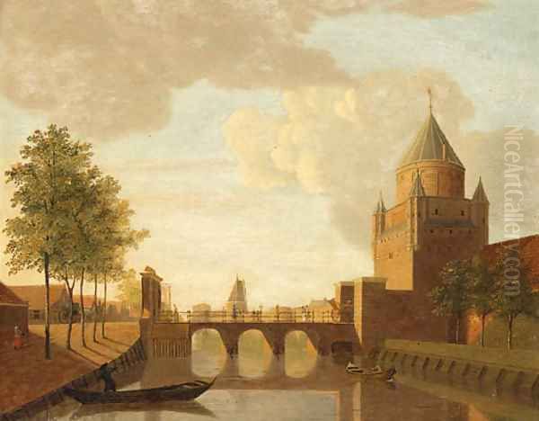 A View of the Kleine Houtpoort, Haarlem Oil Painting by Johannes Huibert Prins