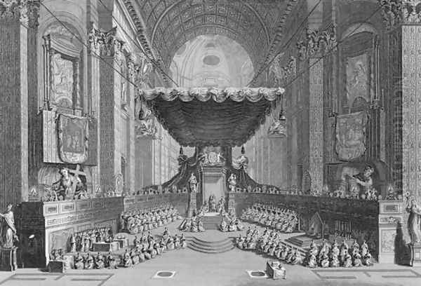 Canonization of Saints in St. Peters Church in Rome, in 1712, engraved by T. Brown, from World Religion, published by A. Fullarton and Co. Oil Painting by Picart