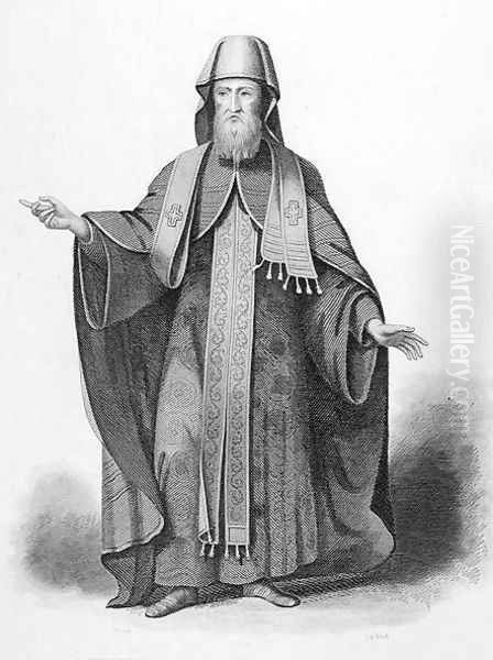 A Muscovite Bishop in his Pontifical Habit, engraved by J. B. Bird, from World Religion, published by A. Fullarton and Co. Oil Painting by Picart