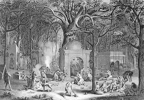 Hindu Fakirs Practising their Superstitious Rites, engraved by Bell, from World Religion, published by A. Fullarton and Co. Oil Painting by Picart