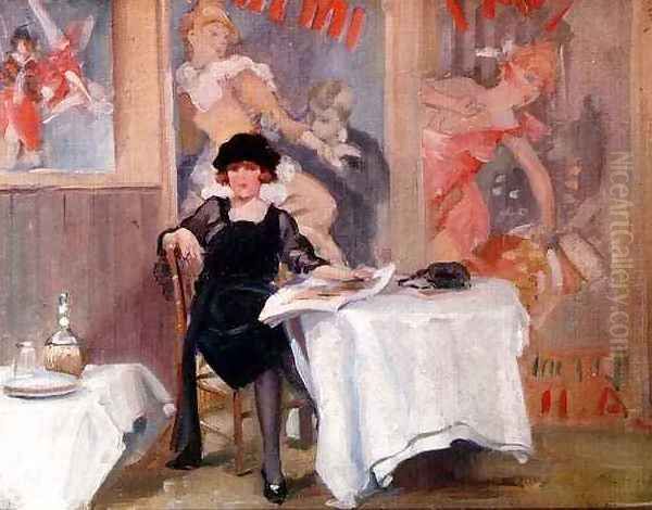 Lady at a Cafe table Oil Painting by Harry J. Pearson