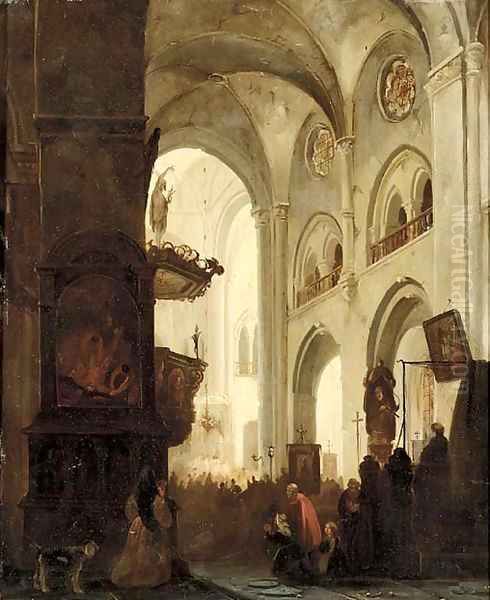 A church interior during the mass Oil Painting by Jacobus Pelgrom