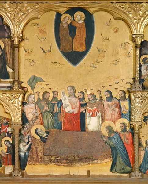 Polyptych of the Dormition of the Virgin, detail of the Dormition and Coronation Oil Painting by Jacopino di Francesco Pseudo