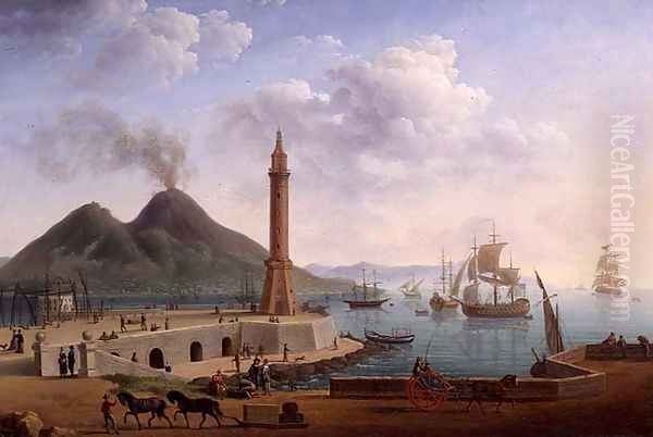 View of Vesuvius from the Harbour of Naples, 1791 Oil Painting by Pierre Joseph Petit