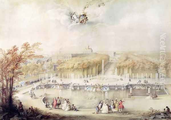 View of the Gardens and the Chateau of Versailles from the Neptune Fountain Oil Painting by Jacqes Andre Portail