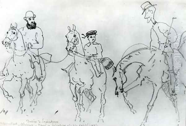 Three Horsemen Henri de Toulouse-Lautrec 1864-1901 between his Father, Count Alphonse, and the Artist Oil Painting by Rene Princeteau