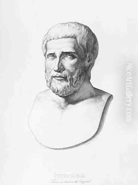 Portrait of Pythagoras c.580-500 BC engraved by B.Barloccini, 1849 Oil Painting by C.C Perkins