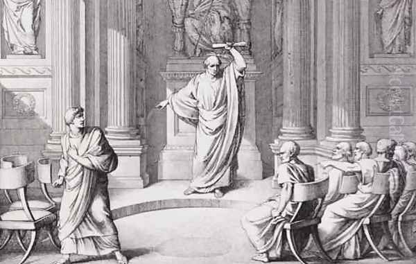 Cicero Denouncing Catiline, engraved by B.Barloccini, 1849 Oil Painting by C.C Perkins