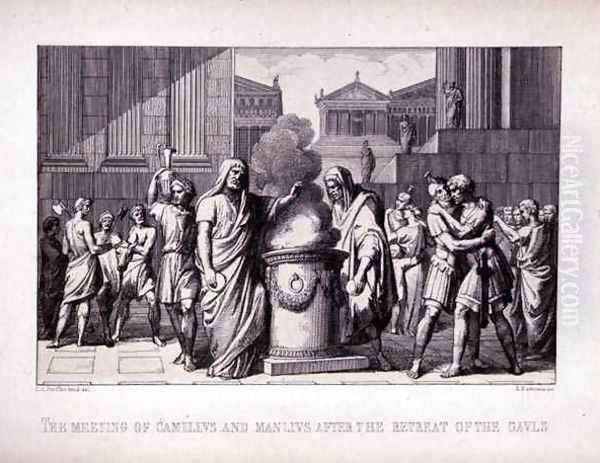 The Meeting of Camillus and Manlius After the Retreat of the Gauls, engraved by B.Barloccini, 1849 Oil Painting by C.C Perkins