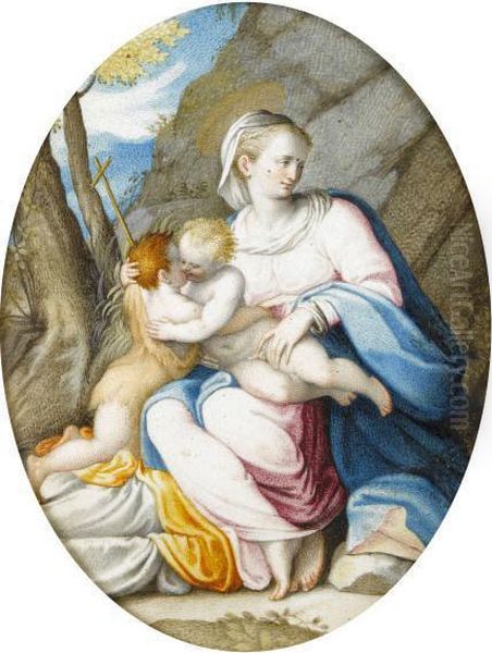 The Virgin And Child With The Infant St John Oil Painting by Carlo Maratta or Maratti