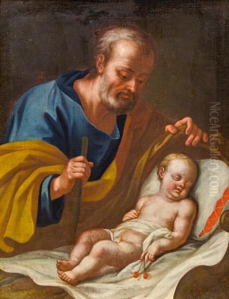 Hl. Joseph Und Christuskind Mit Kirschen Oil Painting by Carlo Maratta or Maratti